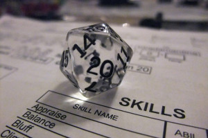 20 sided die on skill sheet