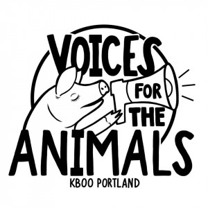Cartoon animals with Voices For The Animals text