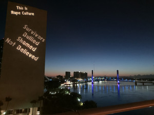 Jacksonville, Ultra-violet Guerilla Light Projection Action The Backbone Campaign, Guerilla light projections, against rape culture