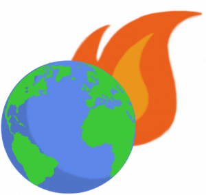 cartoon of flaming planet earth