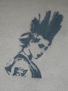 graffiti stencil of Brody Dalle, Barcelona, street art, punk art, 