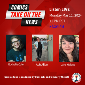Pictures of comedians Rochelle Cote, Ash Allen, and Jane Malone