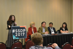 Sarah Merrigan moderating a panel on international drug policy reform at #SSDP17