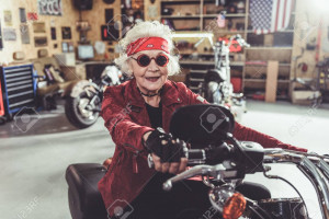 Grandma on a motorcycle