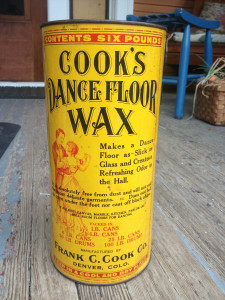 Picture showing a vintage tin of dance floor wax used in dance halls to keep the wood floor smooth for dancing