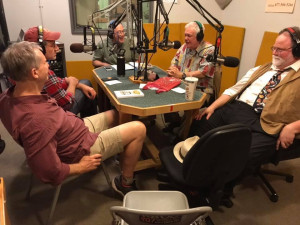 Live in the KBOO studios (left to right): Jonathan Stark, David Koff, Ken Jones, Phil Proctor, and Sam Mowry
