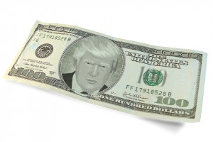 hundred-dollar bill with Trump's face on it