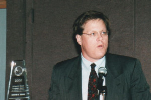Kevin Zeese receiving a lifetime achievement award for his work in drug policy reform, Drug Policy Foundation Conference, Washington, DC, 2000