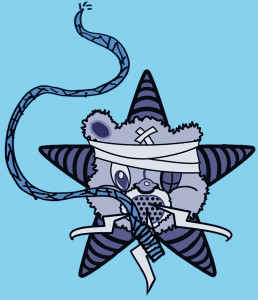 The Self Help Radio with a drawing of a whip next to it.