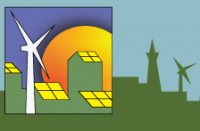 stylized image of windmill and solar panels