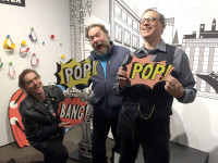 S.W. Conser with Patrick Rosenkranz and David Chelsea at the Oregon Historical Society's Comic City USA exhibit during the Underground USA symposium