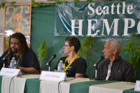 Ed Forchion, Trista Okel, and Jerry Whiting speaking at Seattle Hempfest, August 2016