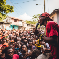 A rapper performs for a crowd in Port-au-Prince, Haiti