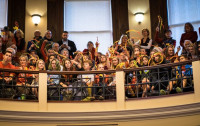 Student activists in the gallery of Portland City Council Chambers